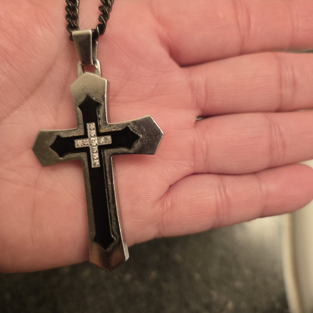 Black and Silver Cross Pendant Necklace